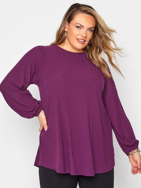 yours-limited-collection-elastic-long-sleeve-rib-swing-top-sun-party-purple