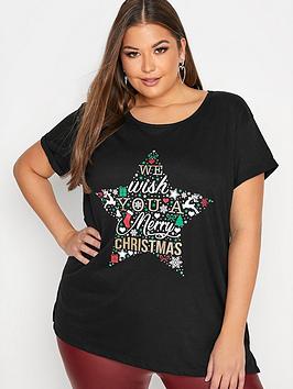 yours-yours-merry-christmas-star-print-tee-black