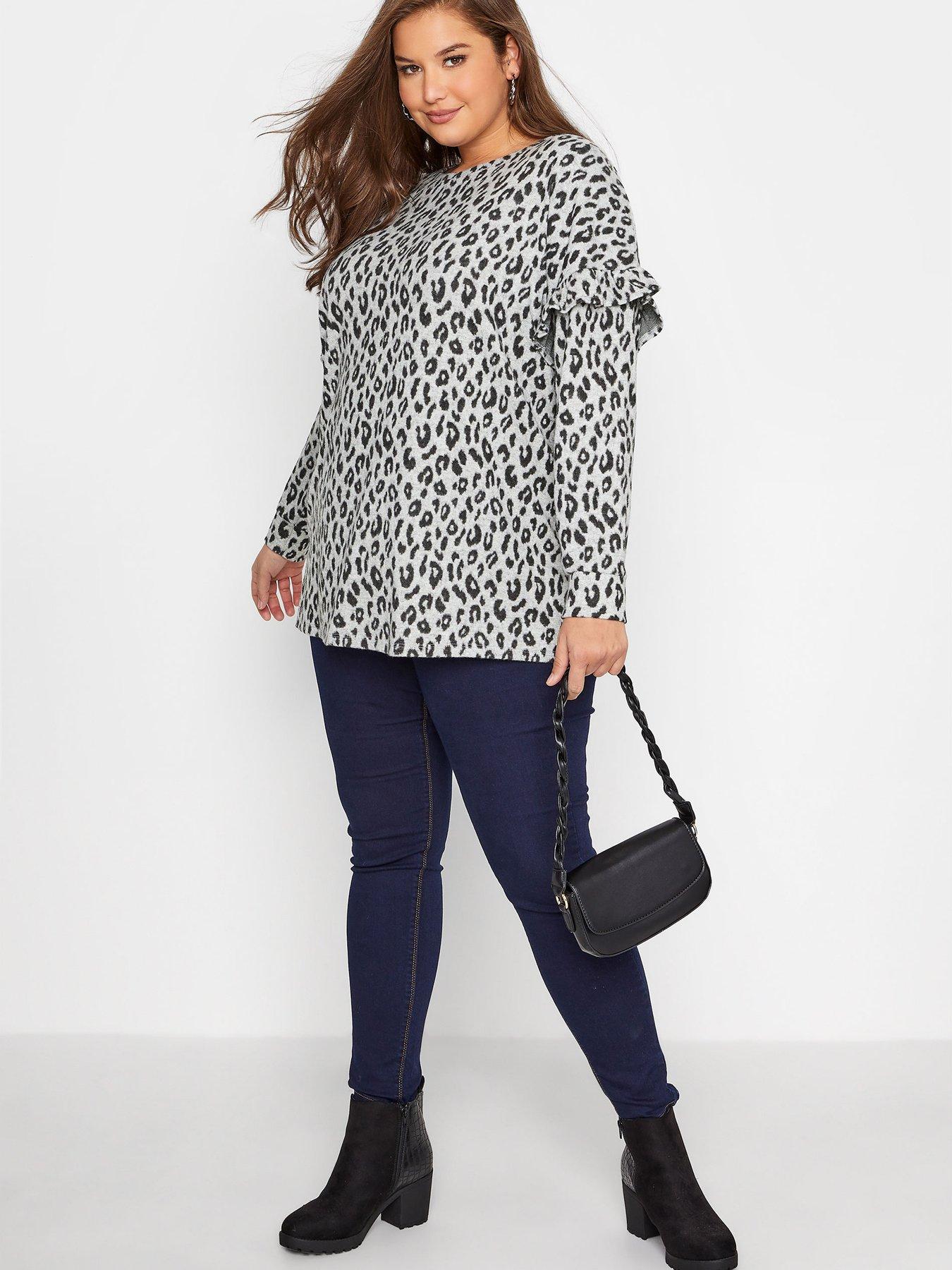 Women Yours Clothing Frill Detail Leopard Print Jumper