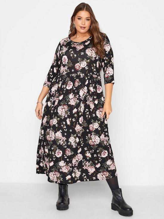 front image of yours-clothing-floral-print-dress