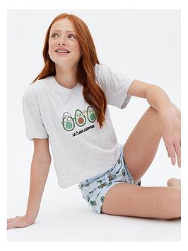 new-look-915-girls-avocado-logo-short-pyjama-set-mint-green-print