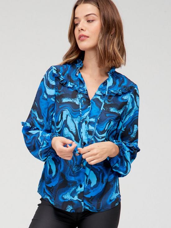front image of v-by-very-tie-collar-printed-shirt-blue-printnbsp