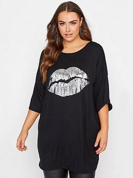 yours-yours-oversized-foil-lips-t-shirt-black