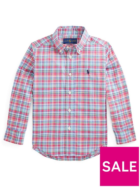 front image of ralph-lauren-boys-checked-core-long-sleeve-shirt-redblue