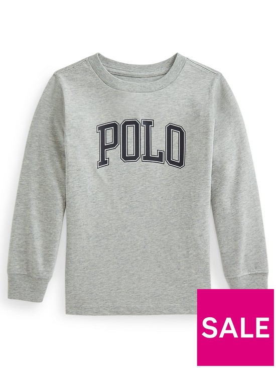 front image of ralph-lauren-boys-polo-logo-long-sleeve-t-shirt-grey