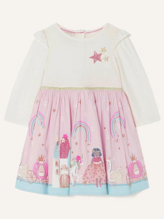 front image of monsoon-baby-girls-sew-2-in-1-scene-dress-pink