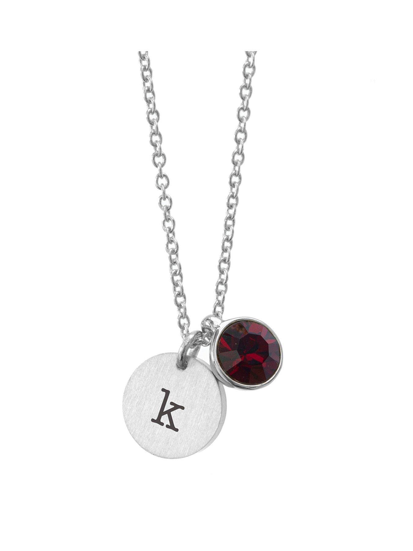 Product photograph of Treat Republic Personalised Silver Birthstone Crystal And Disc Necklace from very.co.uk