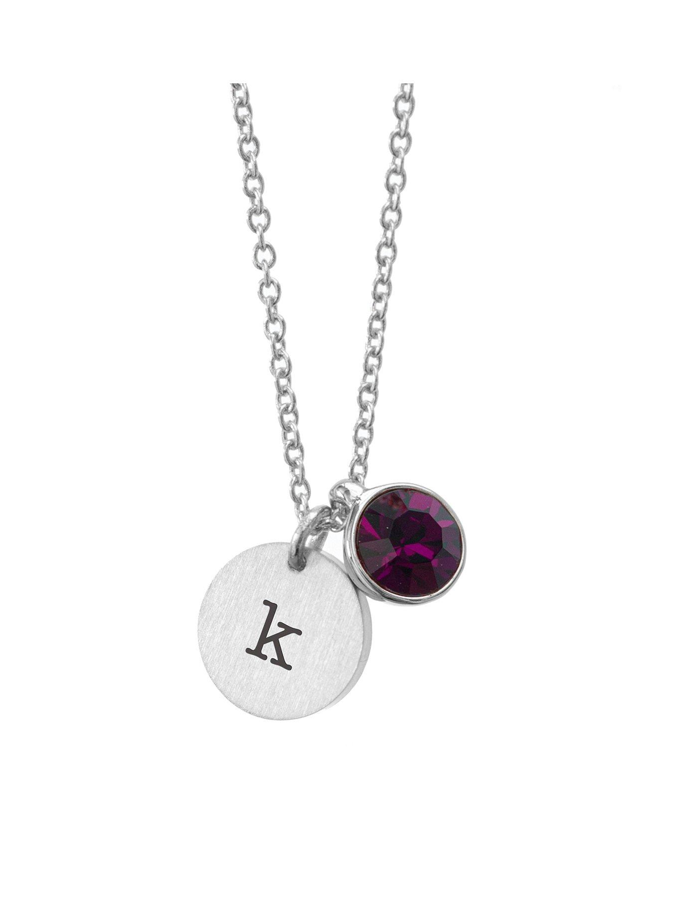 Treat Republic Personalised Silver Birthstone Crystal and Disc Necklace