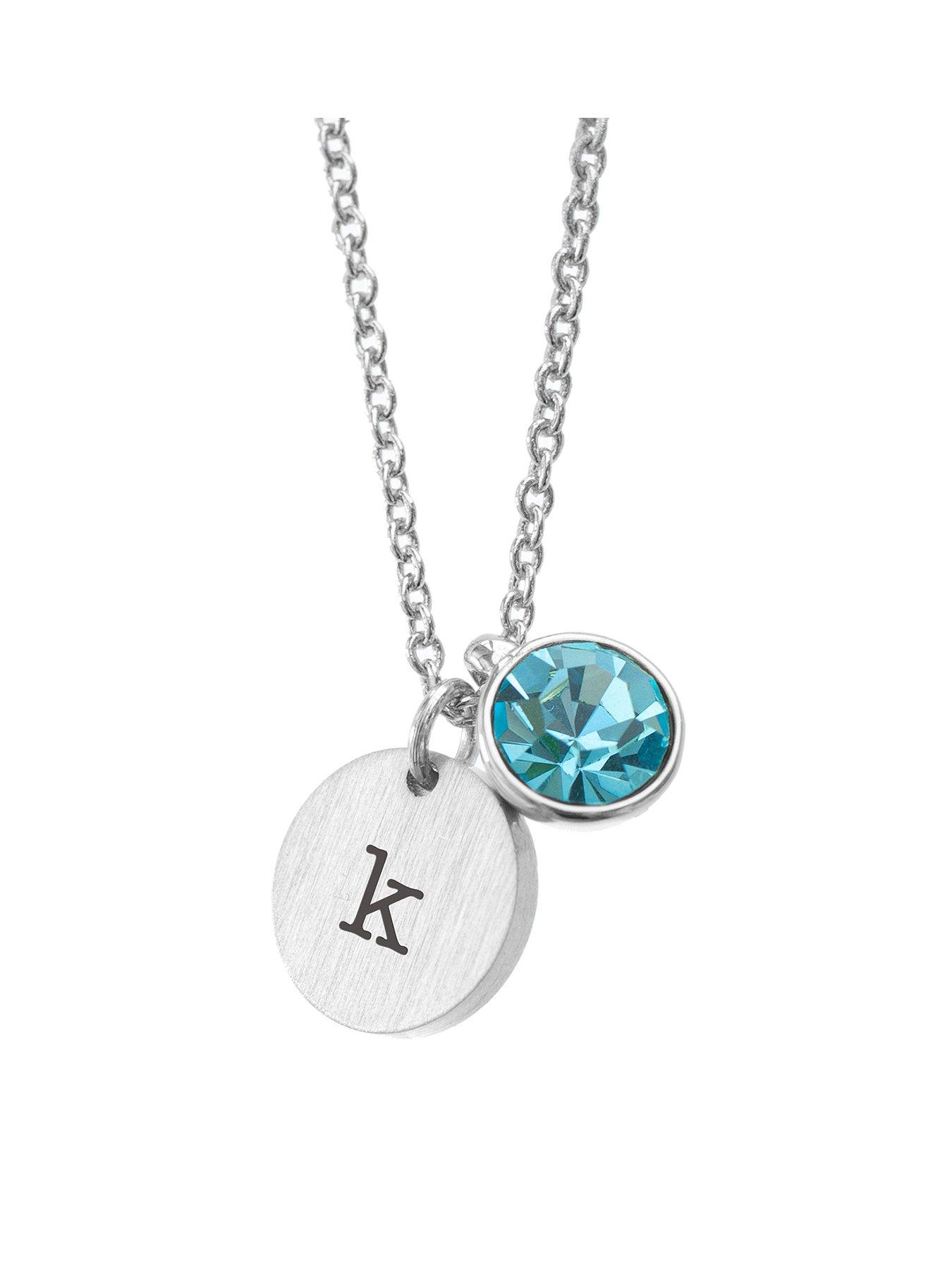 undefined Personalised Silver Birthstone Crystal and Disc Necklace