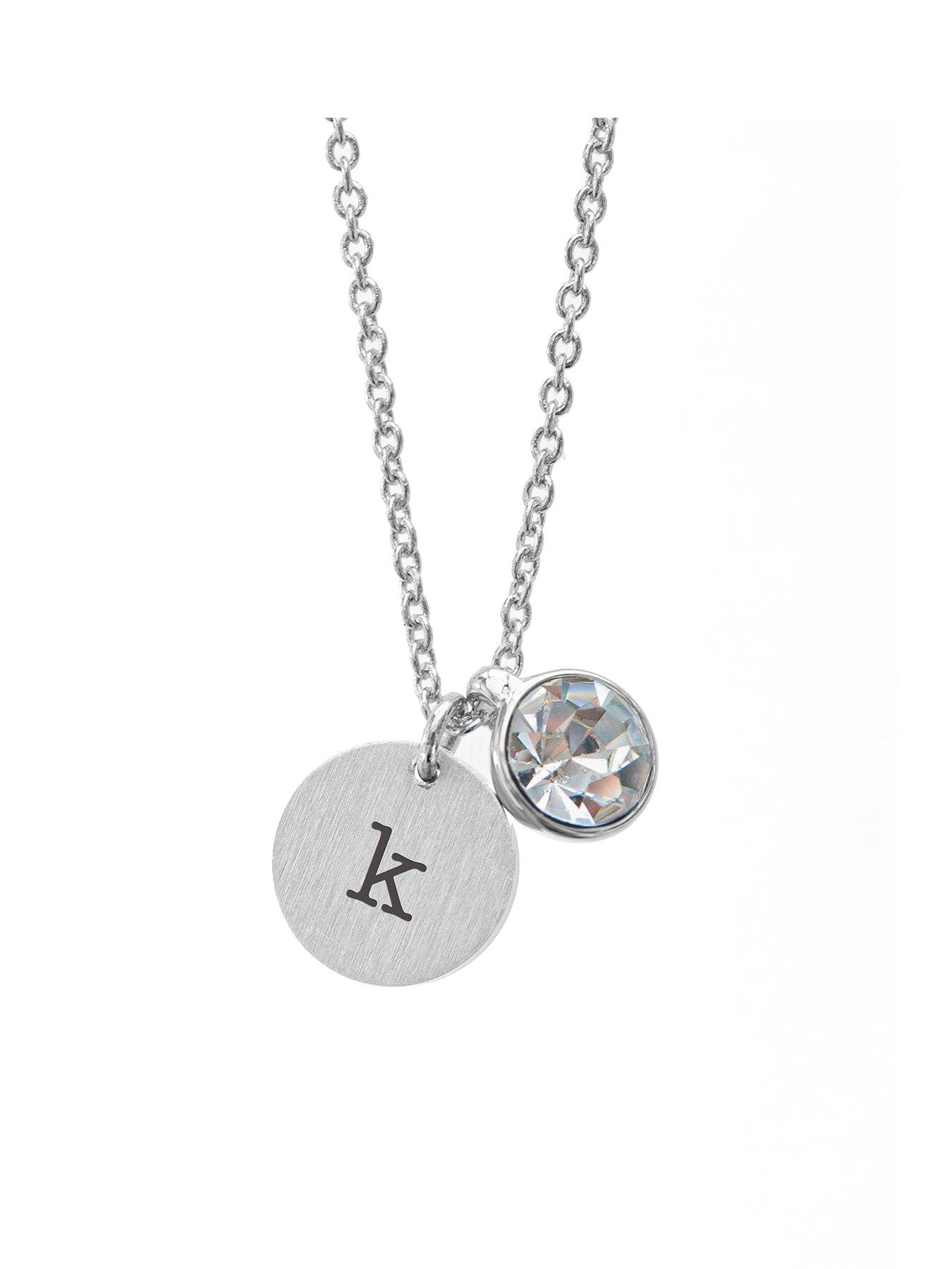 Treat Republic Personalised Silver Birthstone Crystal and Disc Necklace