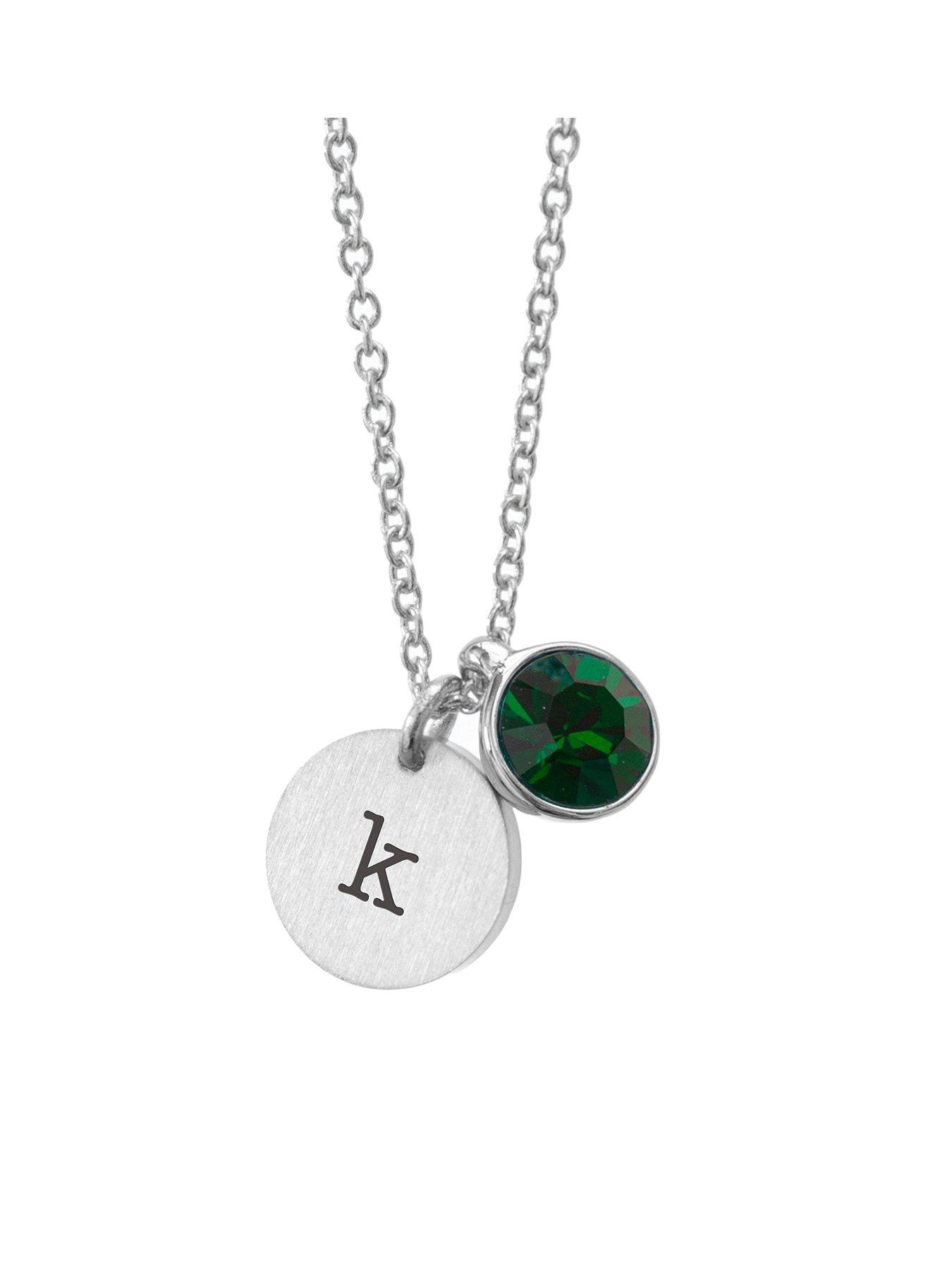 undefined Personalised Silver Birthstone Crystal and Disc Necklace