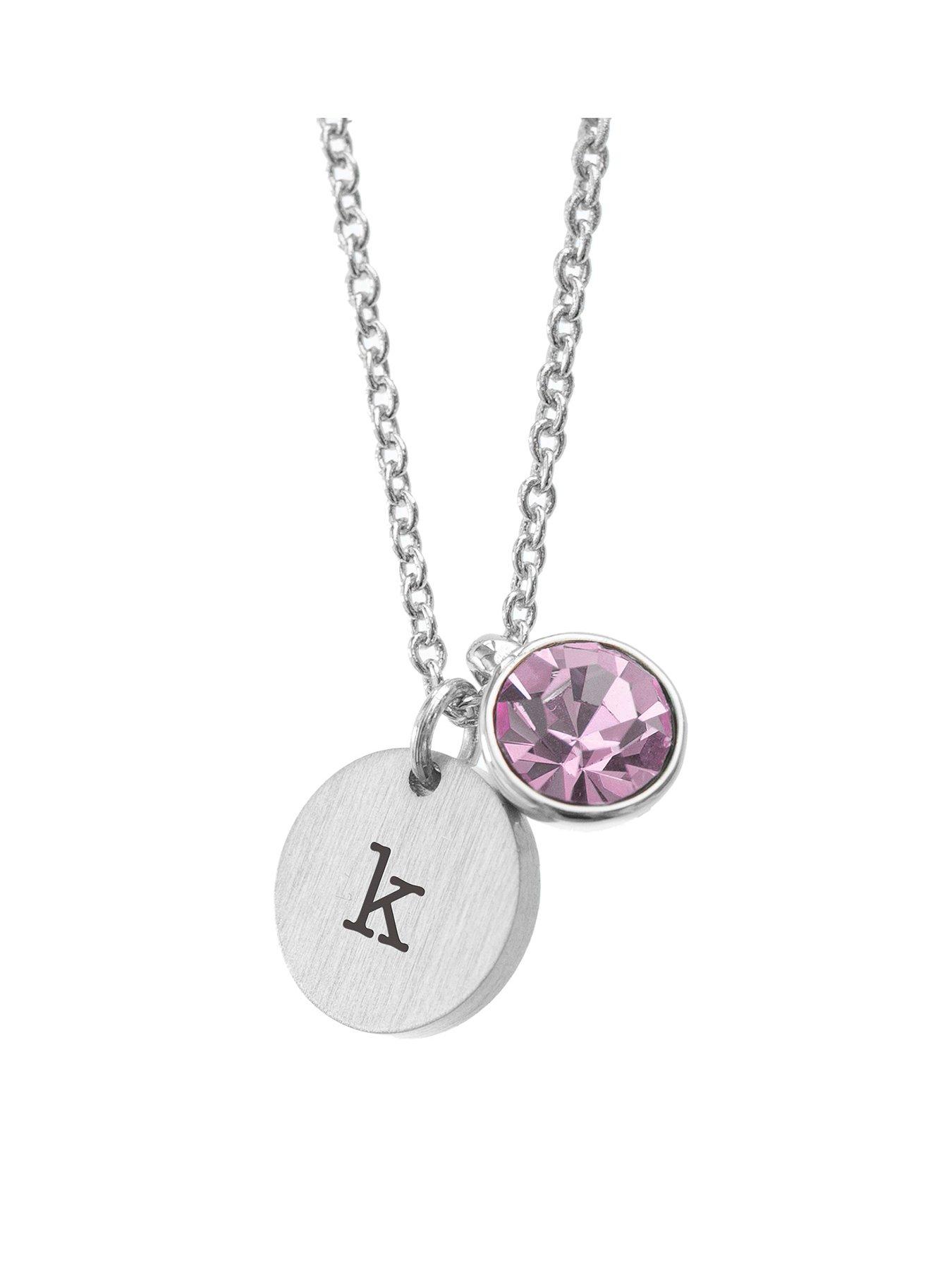 Treat Republic Personalised Silver Birthstone Crystal and Disc Necklace