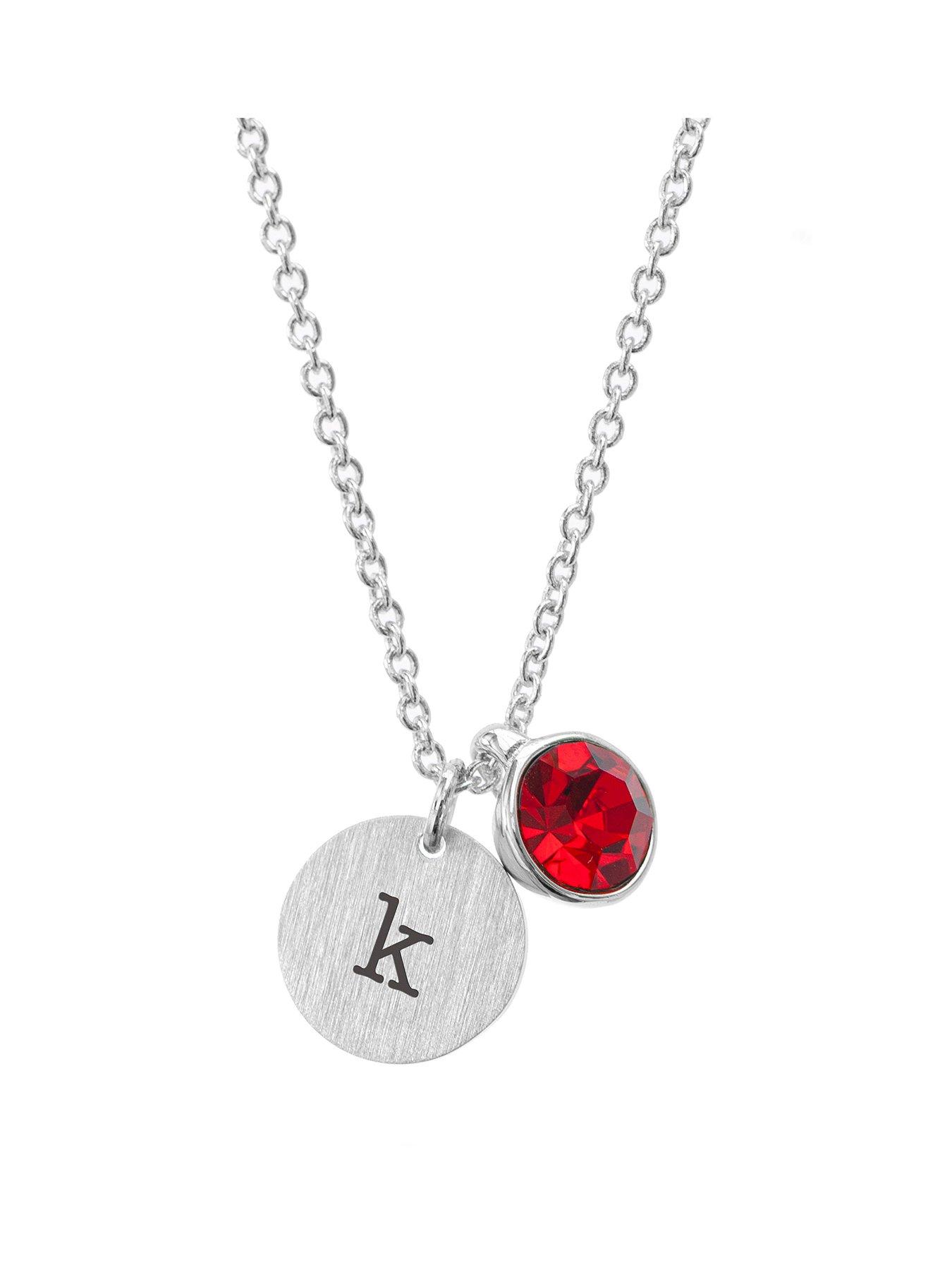 Treat Republic Personalised Silver Birthstone Crystal and Disc Necklace