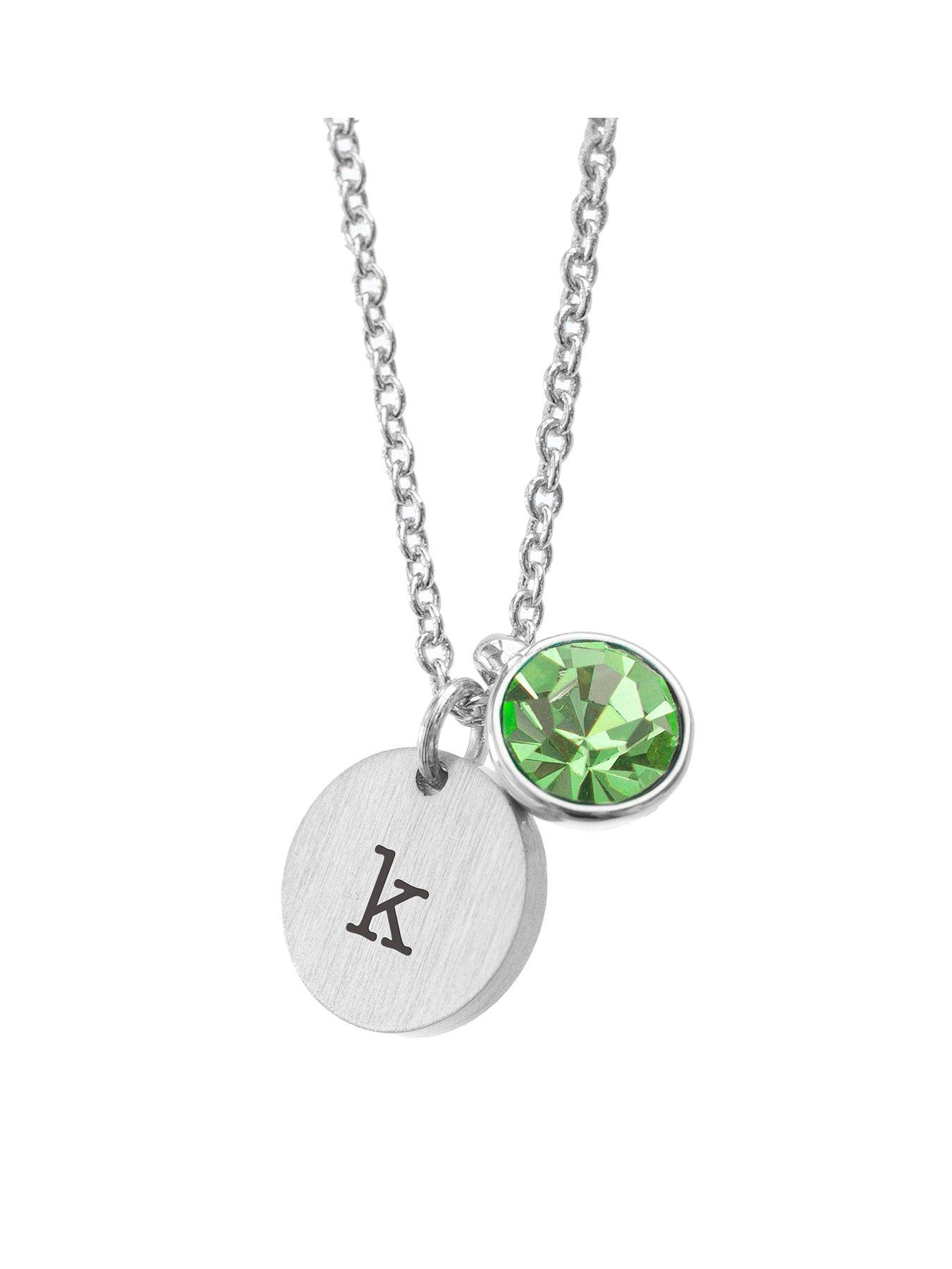 undefined Personalised Silver Birthstone Crystal and Disc Necklace