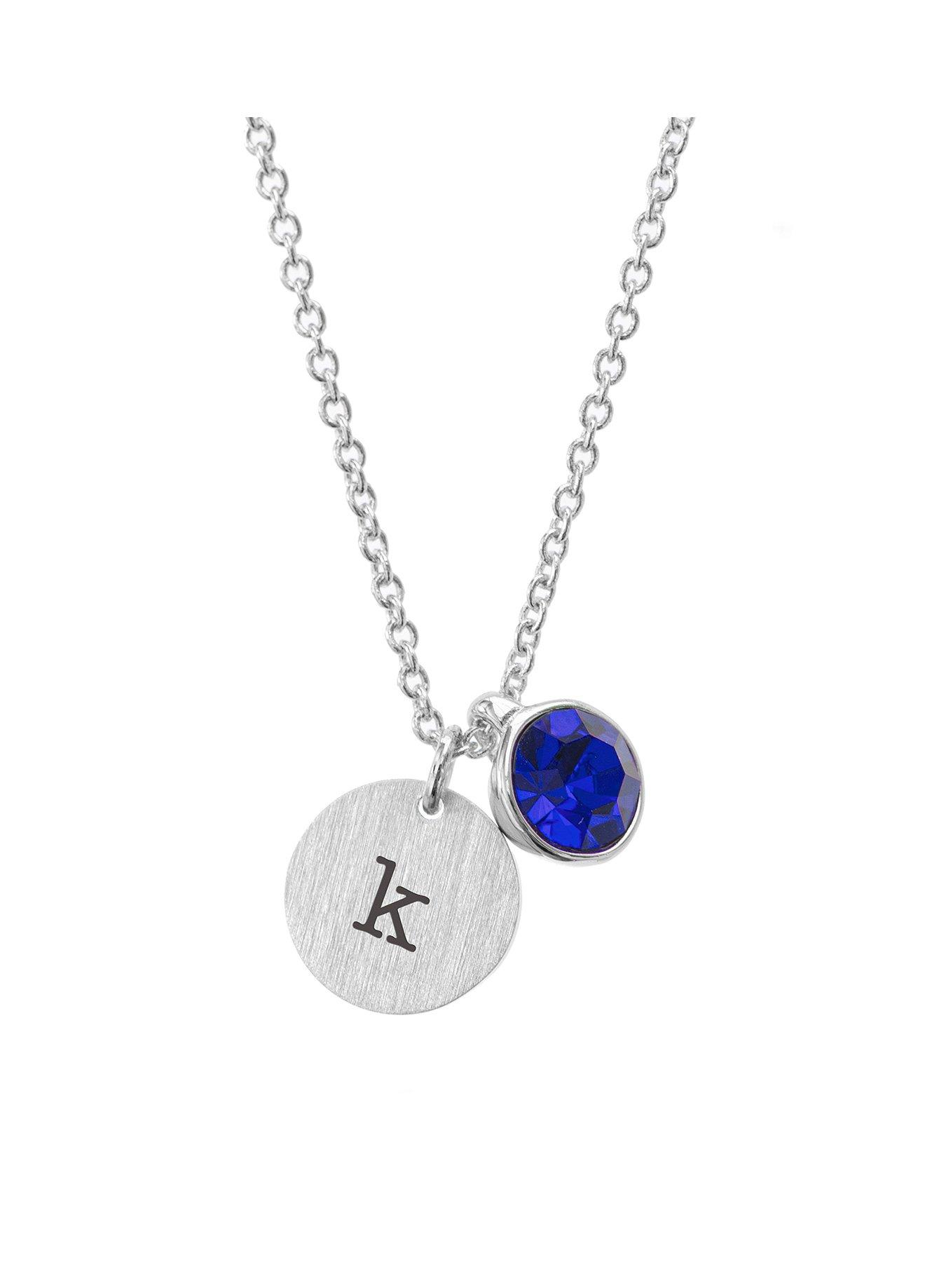 undefined Personalised Silver Birthstone Crystal and Disc Necklace