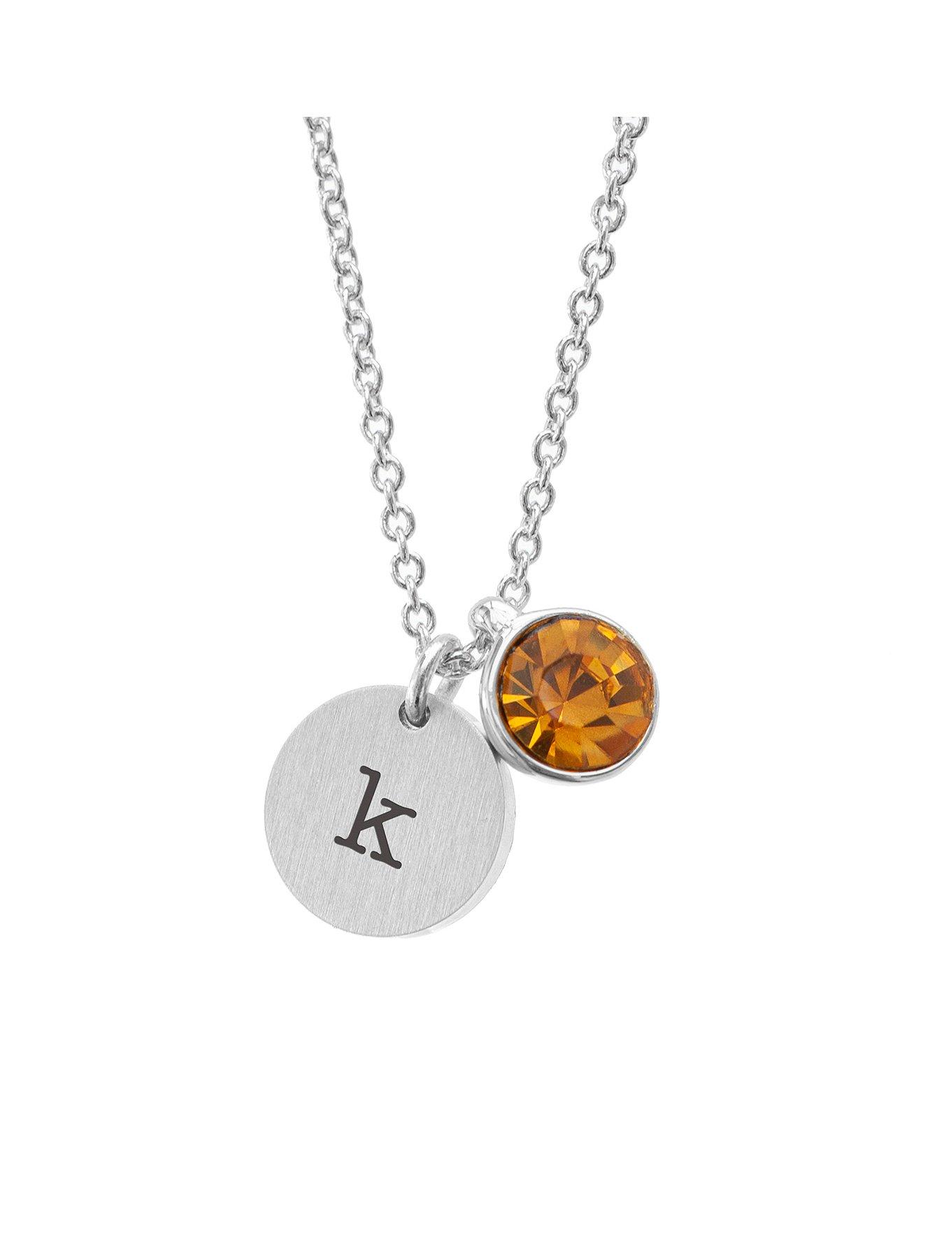 Treat Republic Personalised Silver Birthstone Crystal and Disc Necklace