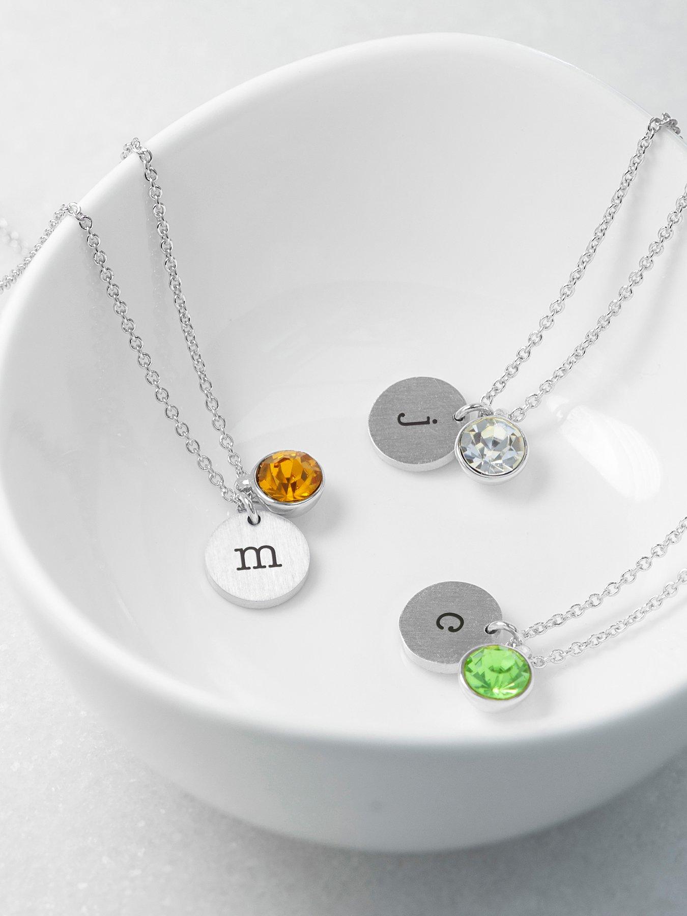 Image 2 of 4 of Treat Republic Personalised Silver Birthstone Crystal and Disc Necklace