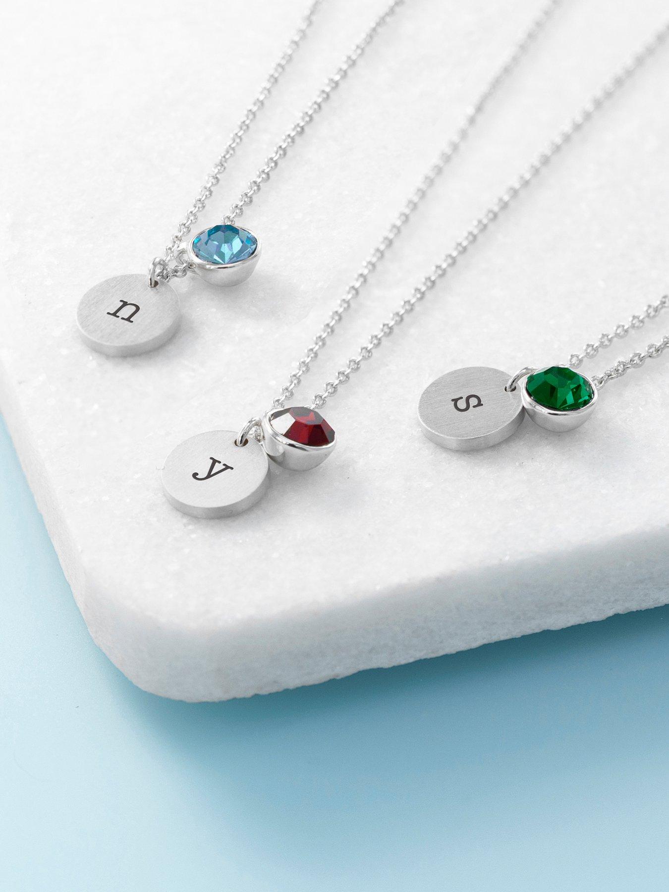 Image 3 of 4 of Treat Republic Personalised Silver Birthstone Crystal and Disc Necklace