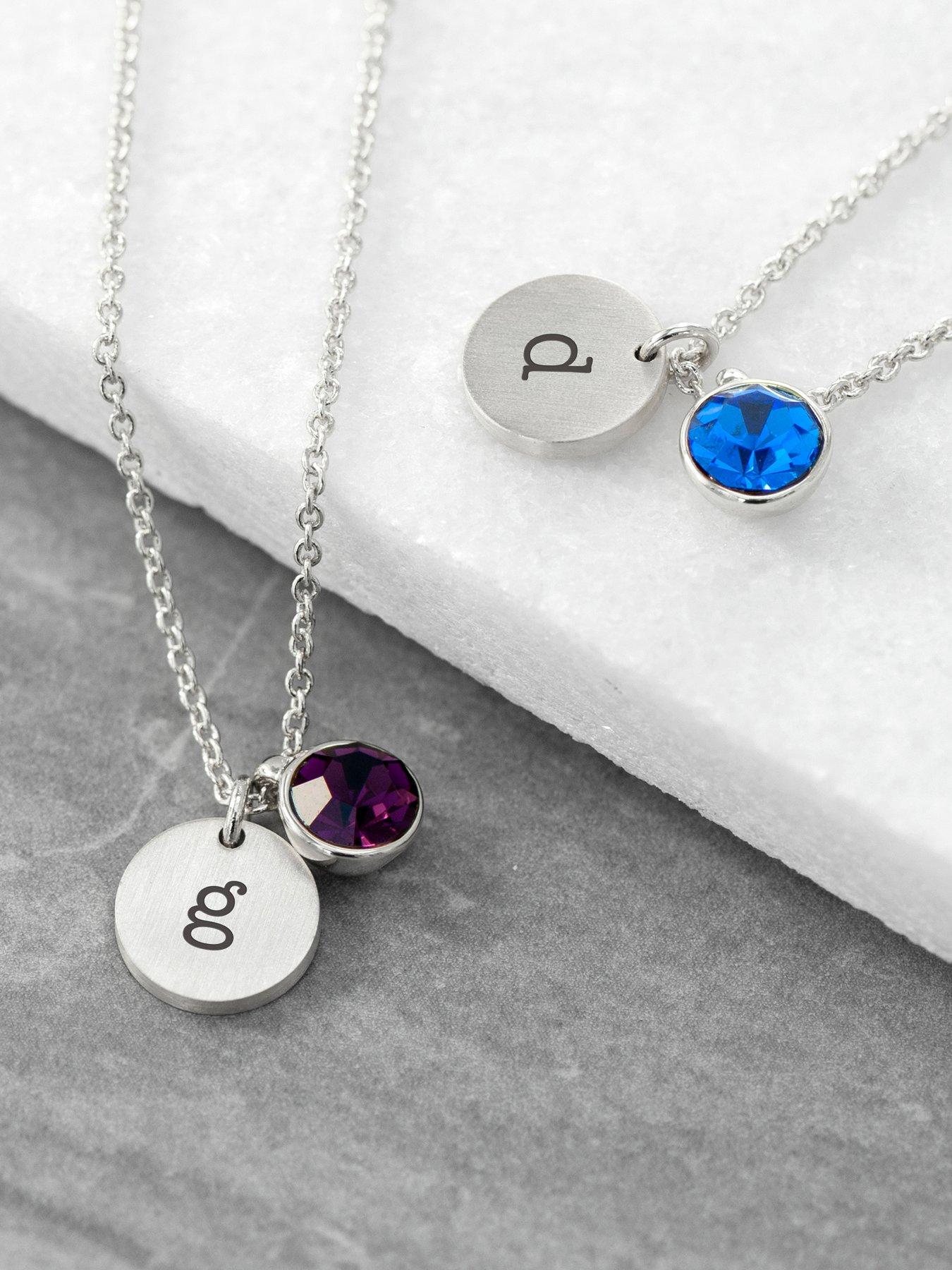 Image 4 of 4 of Treat Republic Personalised Silver Birthstone Crystal and Disc Necklace
