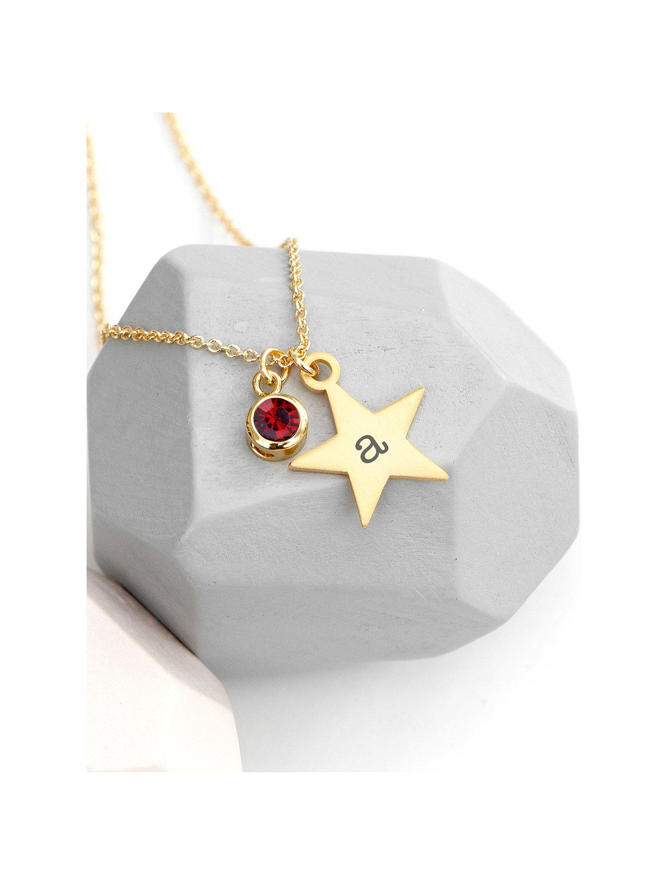 Image 1 of 2 of Treat Republic Personalised Gold Star with Birthstone Crystal Necklace