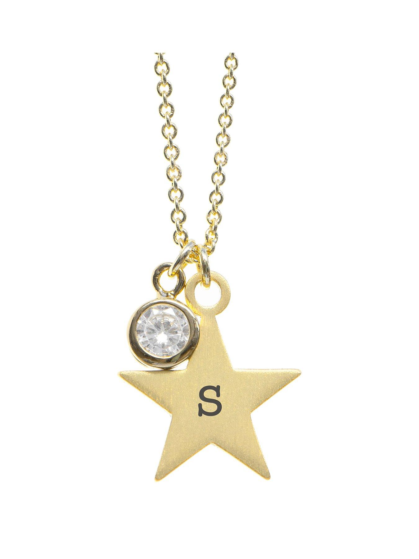 Treat Republic Personalised Gold Star with Birthstone Crystal Necklace