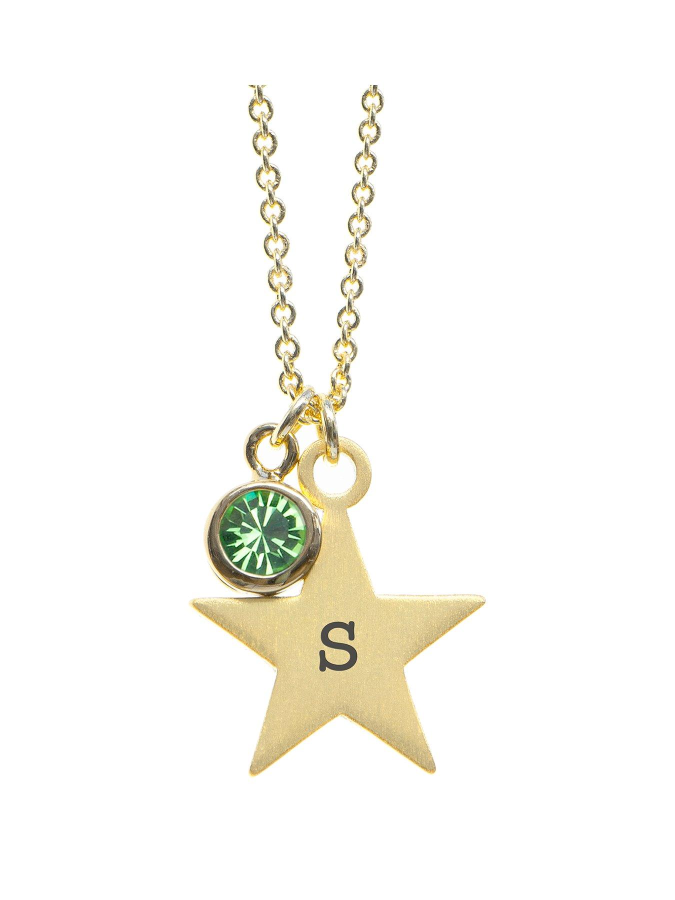 Treat Republic Personalised Gold Star with Birthstone Crystal Necklace