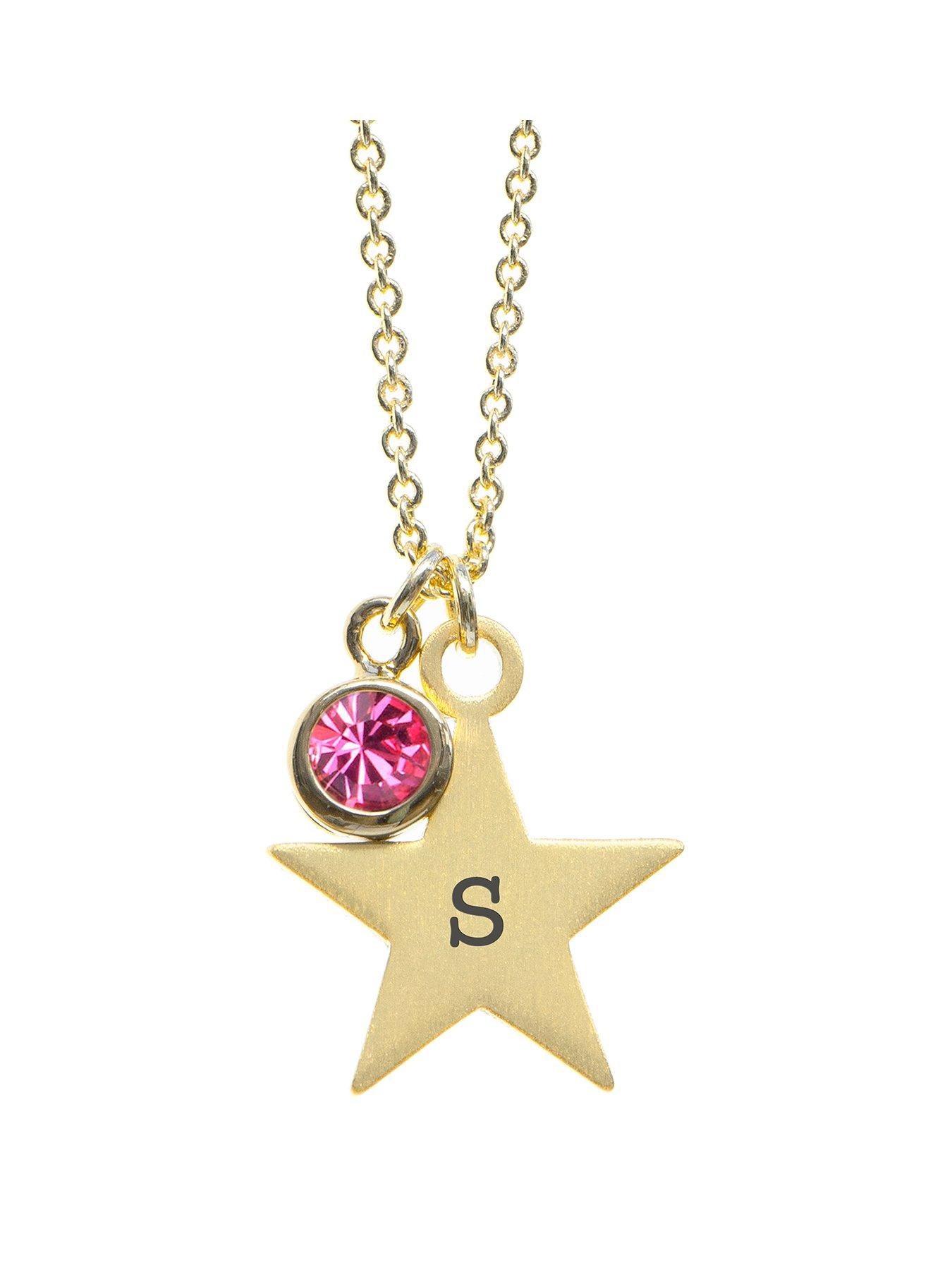 undefined Personalised Gold Star with Birthstone Crystal Necklace