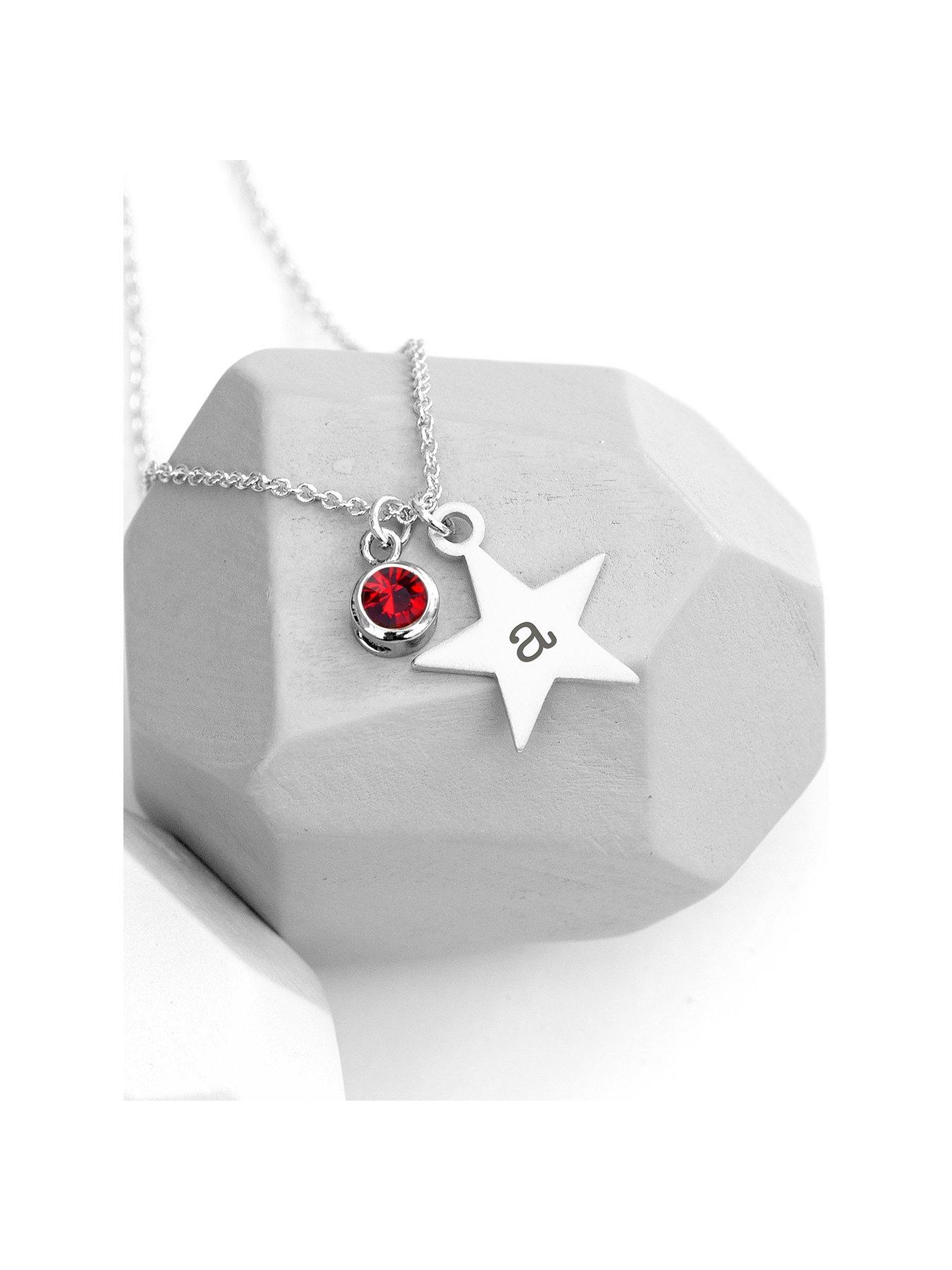 Treat Republic Personalised Silver Star with Birthstone Crystal Necklace