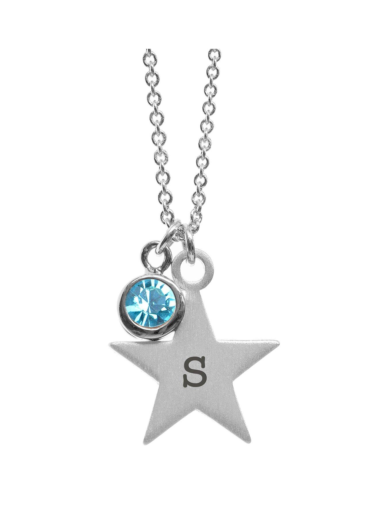 Treat Republic Personalised Silver Star with Birthstone Crystal Necklace
