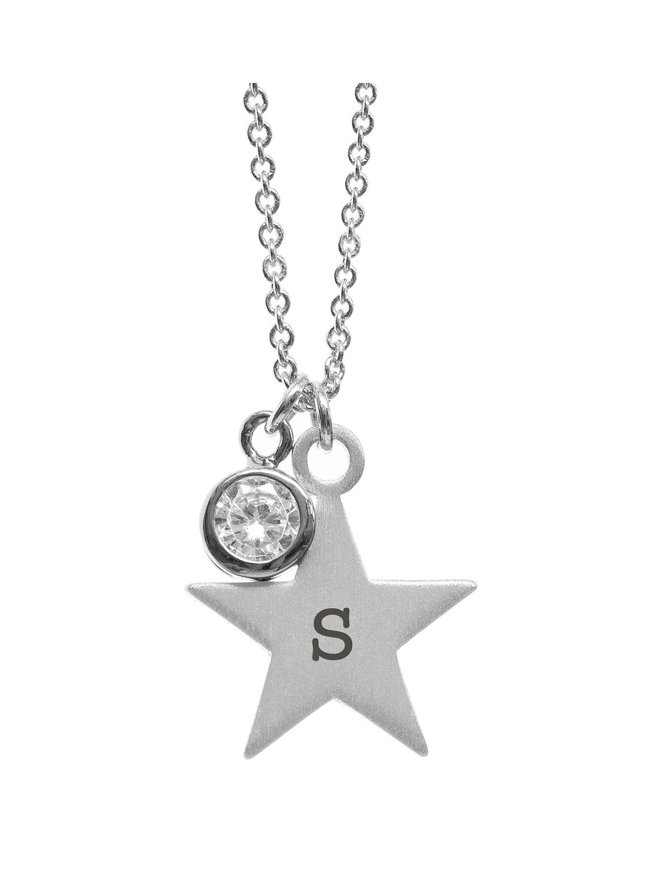 Treat Republic Personalised Silver Star with Birthstone Crystal Necklace