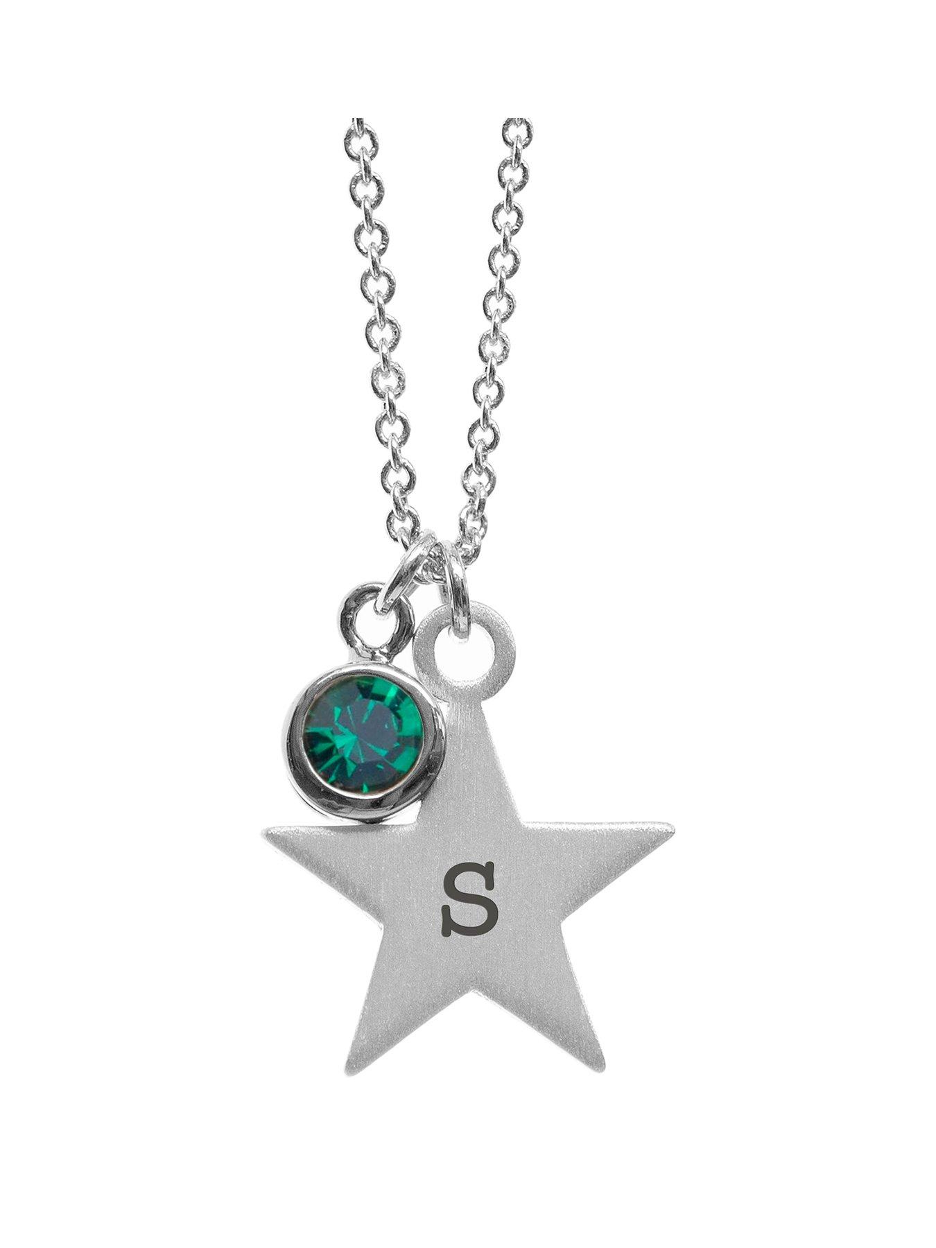 Treat Republic Personalised Silver Star with Birthstone Crystal Necklace