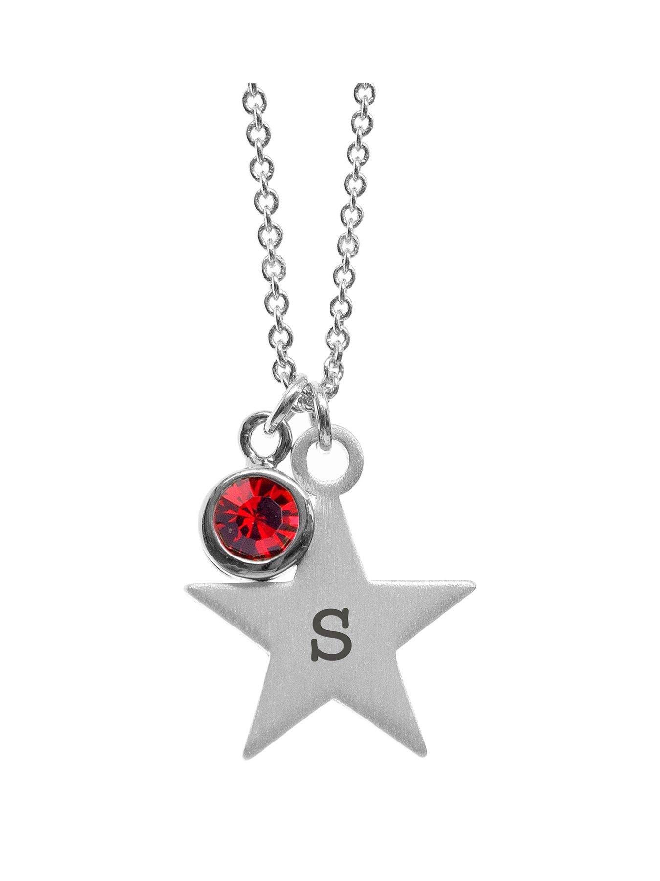 Treat Republic Personalised Silver Star with Birthstone Crystal Necklace