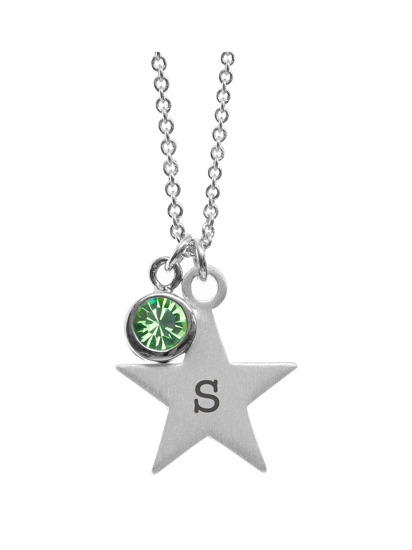 undefined Personalised Silver Star with Birthstone Crystal Necklace