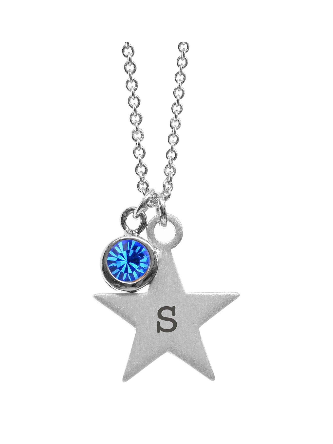 undefined Personalised Silver Star with Birthstone Crystal Necklace