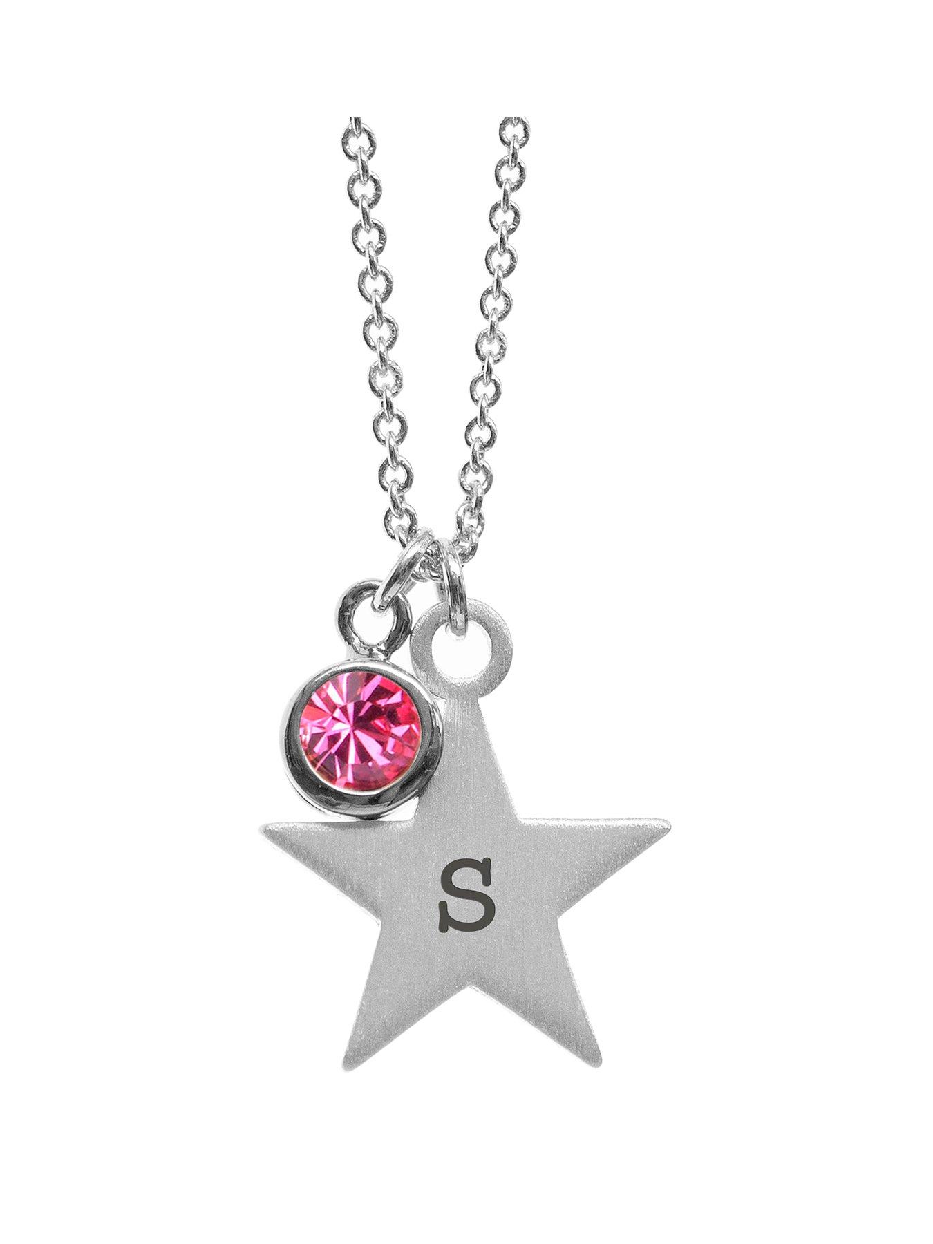 undefined Personalised Silver Star with Birthstone Crystal Necklace