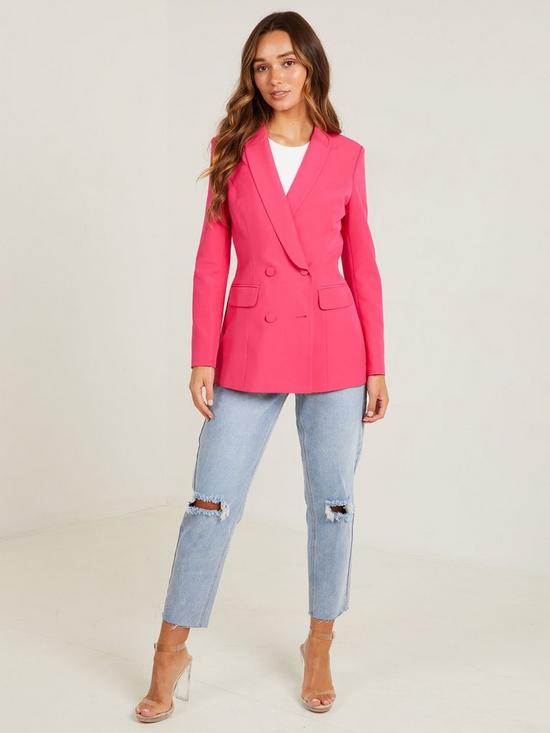 front image of quiz-hot-pink-woven-4-button-blazer