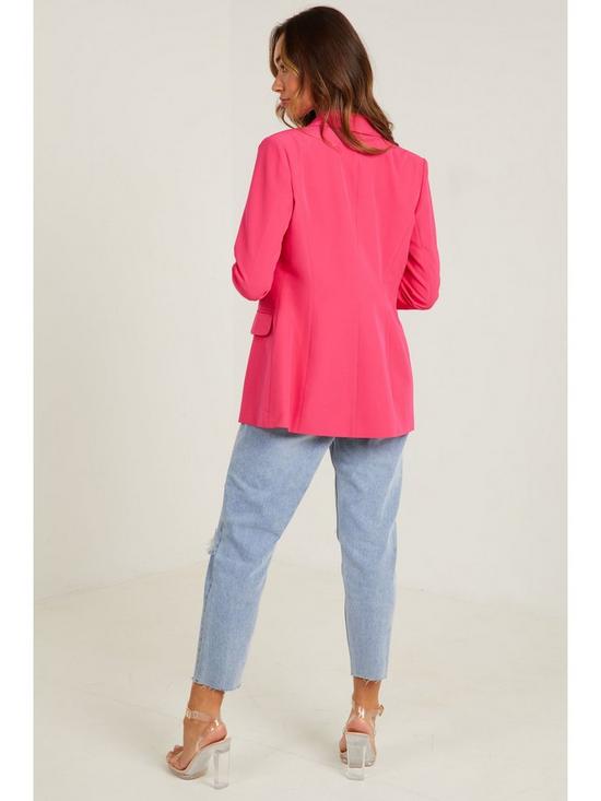 stillFront image of quiz-hot-pink-woven-4-button-blazer