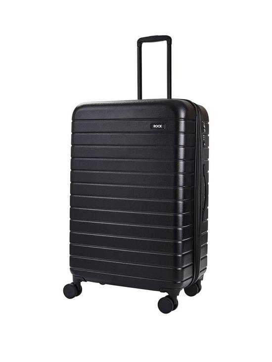 front image of rock-luggage-novo-large-8-wheel-suitcase-black