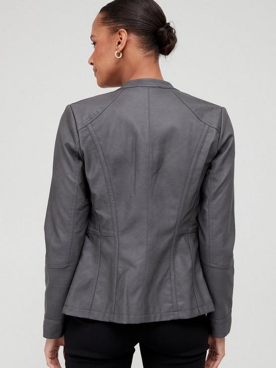 stillFront image of v-by-very-pintuck-faux-leather-jacket-grey
