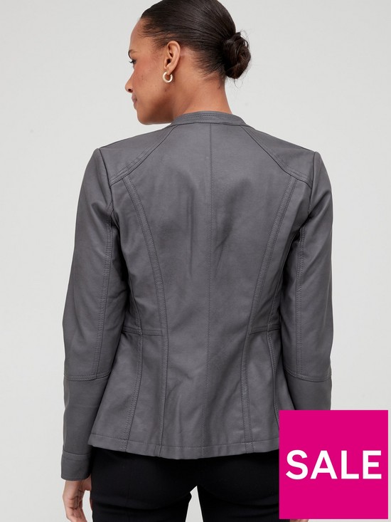 stillFront image of v-by-very-pintuck-faux-leather-jacket-grey