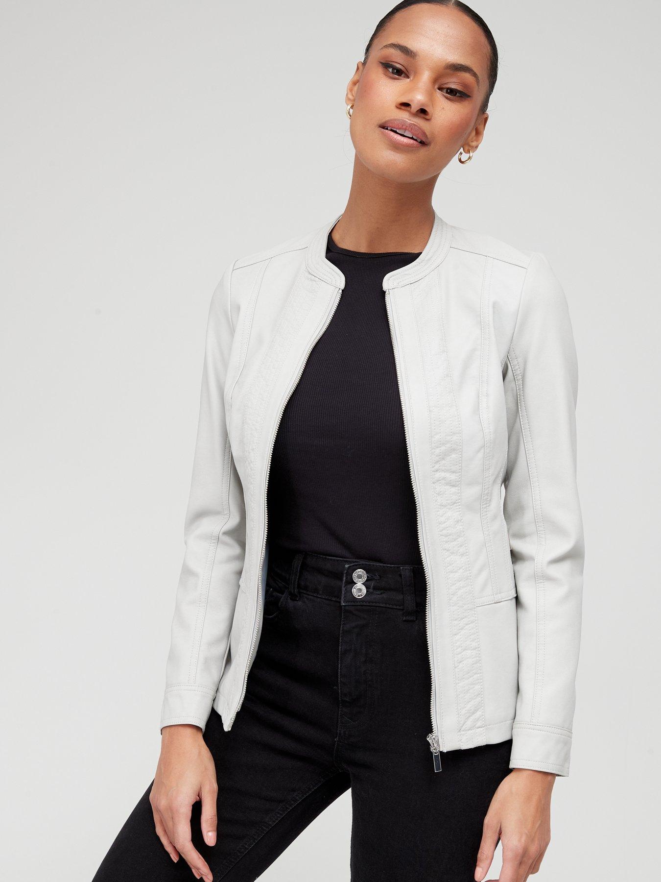 women's white faux leather jacket