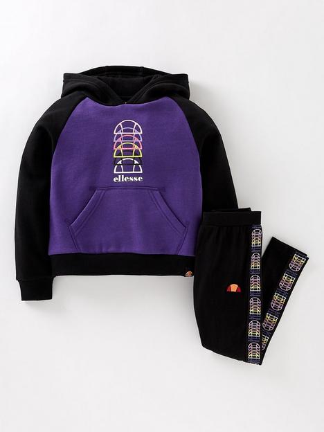 ellesse-younger-girls-vedete-hoody-legging-set-purpleblack