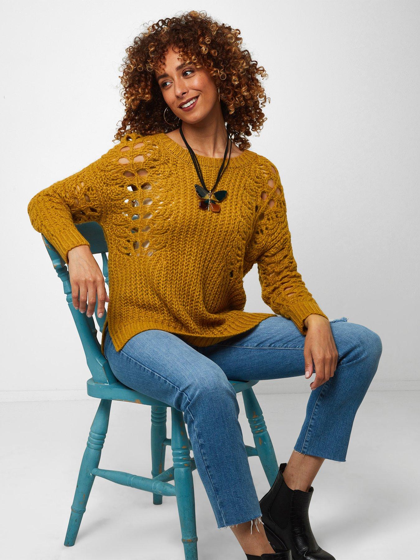Knitwear Remarkable Open Knit Sleeve Sweater - Mustard