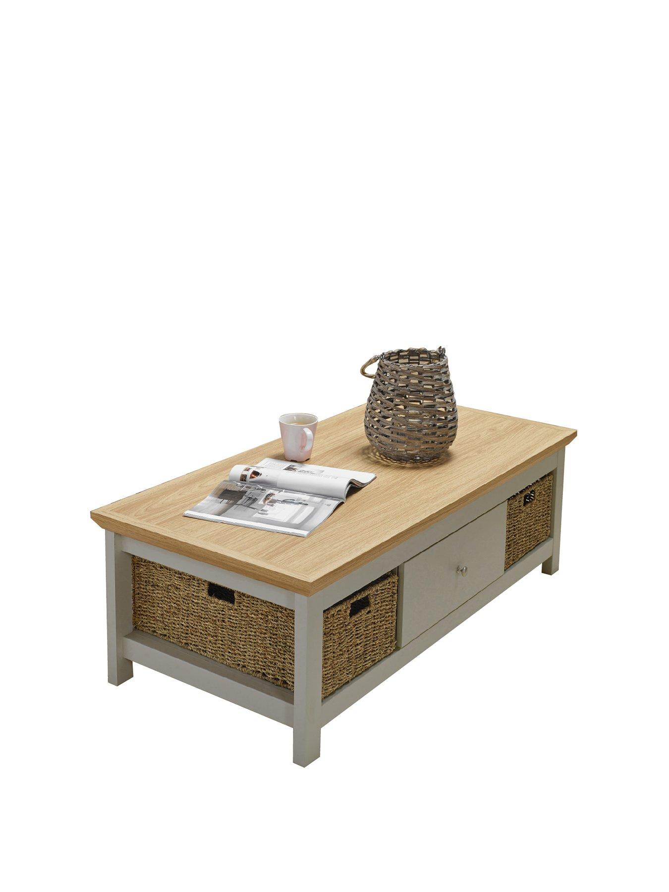 Product photograph of Lpd Furniture Cotswold 2 Drawer 2 Basket Coffee Table - Grey from very.co.uk