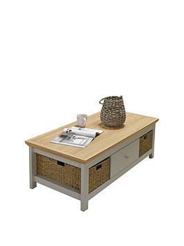 Lpd Furniture Cotswold 2 Drawer, 2 Basket Coffee Table - Grey