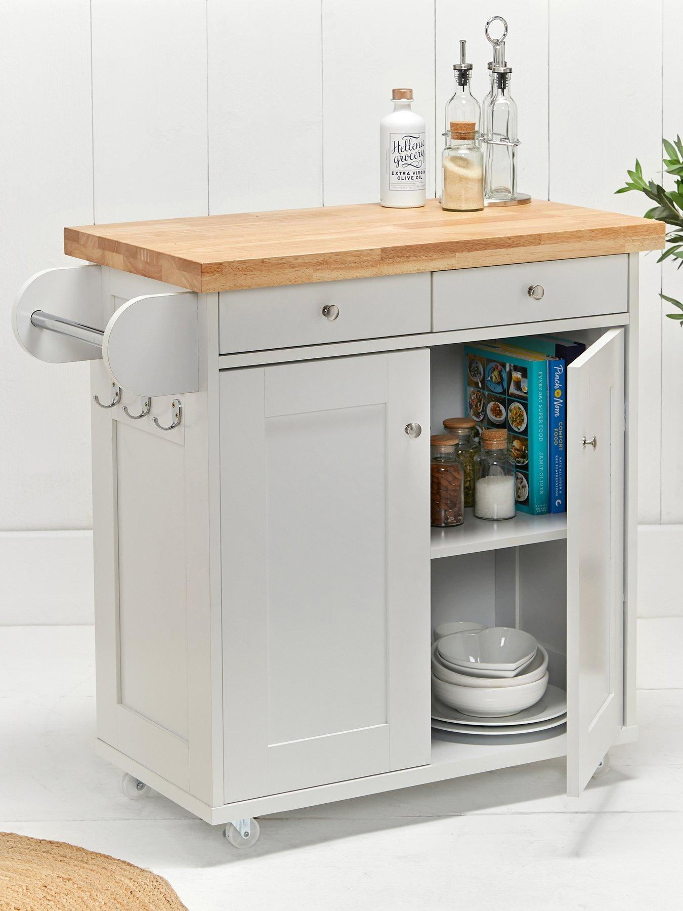 LPD Furniture Portland 2 Door, 2 Drawer Kitchen Cart - White