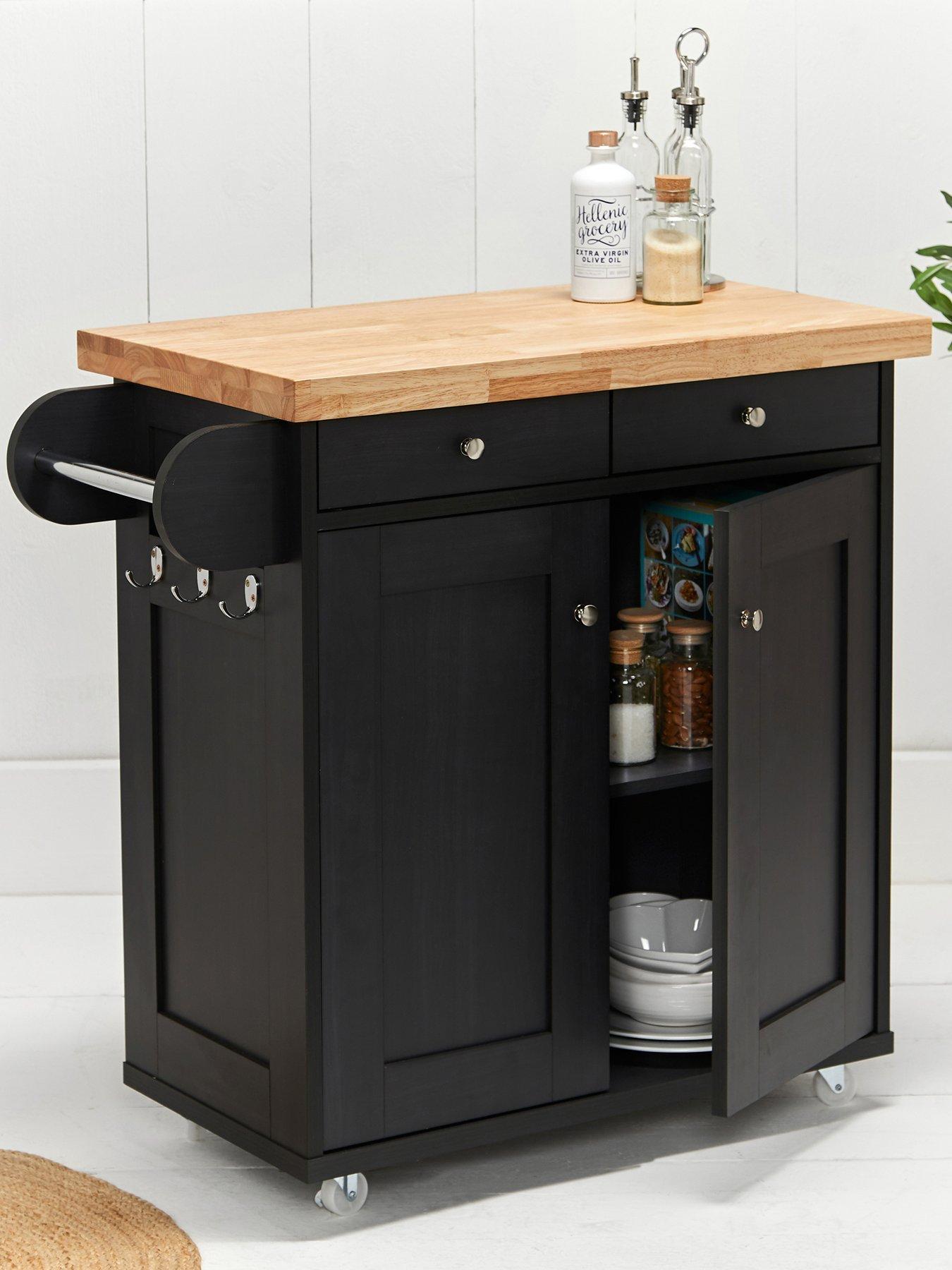 LPD Furniture Portland 2 Door, 2 Drawer Kitchen Cart - Black