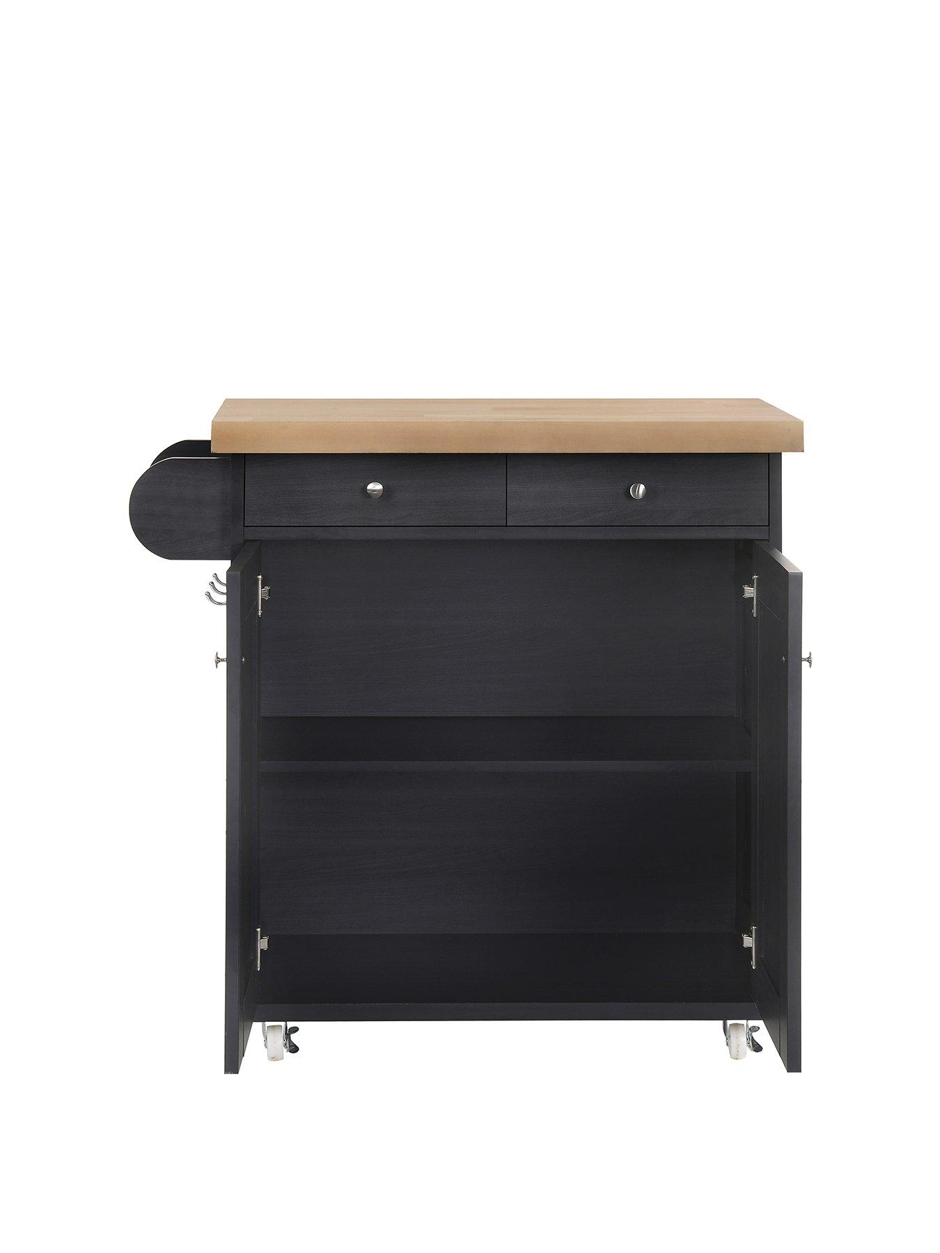 Product photograph of Lpd Furniture Portland 2 Door 2 Drawer Kitchen Cart - Black from very.co.uk