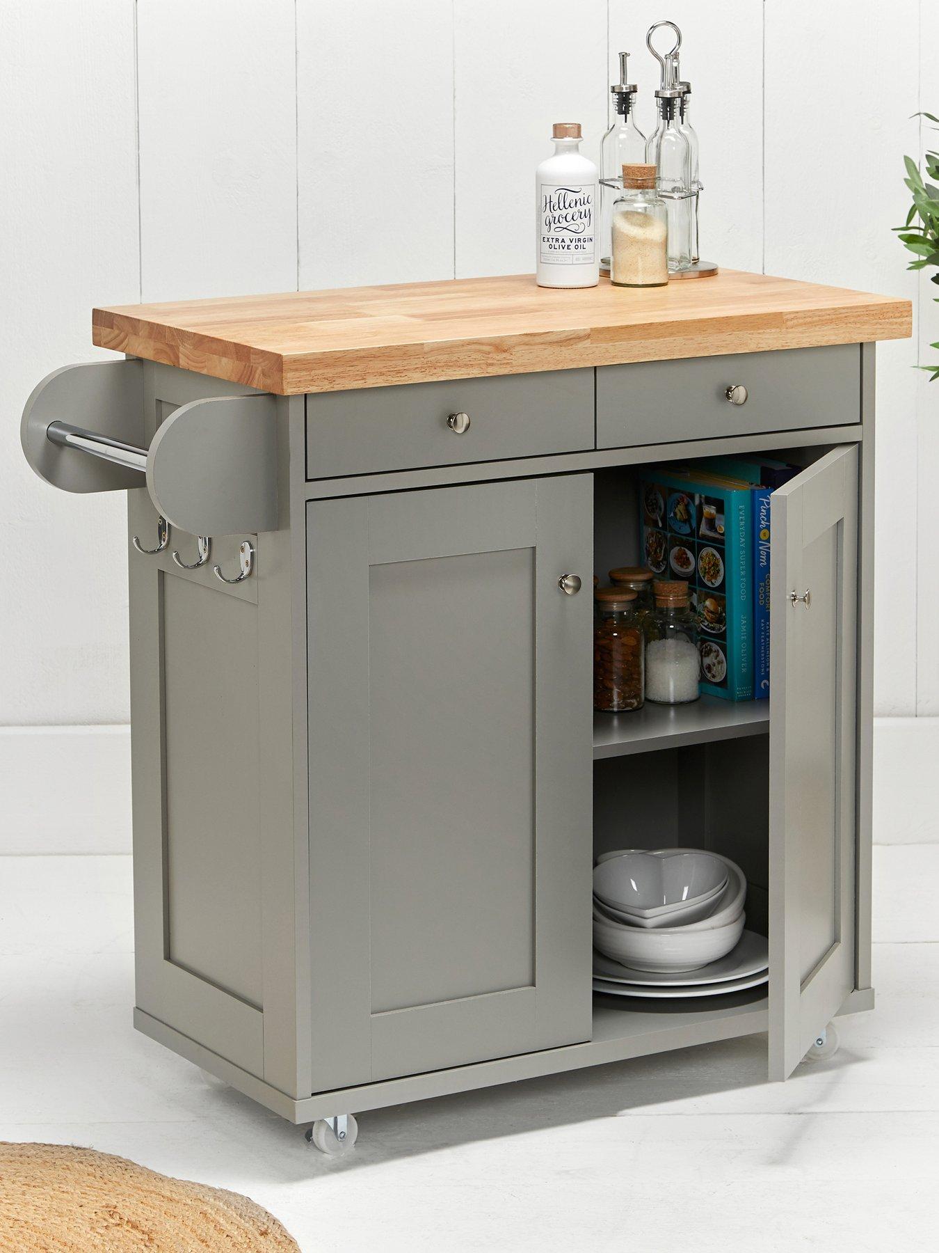 undefined Portland 2 Door, 2 Drawer Kitchen Cart - Grey