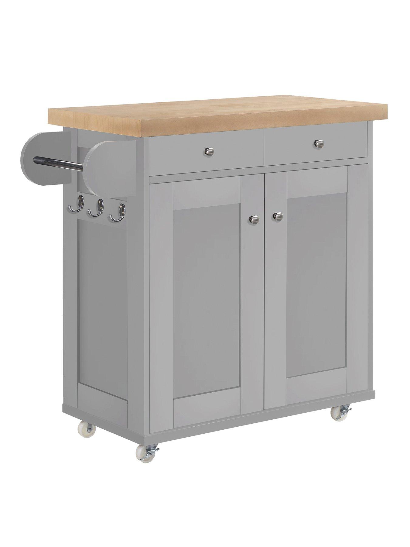 Product photograph of Lpd Furniture Portland 2 Door 2 Drawer Kitchen Cart - Grey from very.co.uk